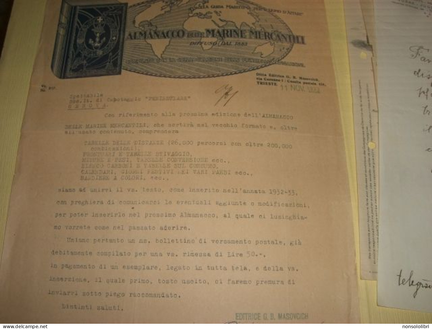 DOCUMENTO ALMANACCO DELLE MARINE MERCANTILI 1933 - Historische Dokumente