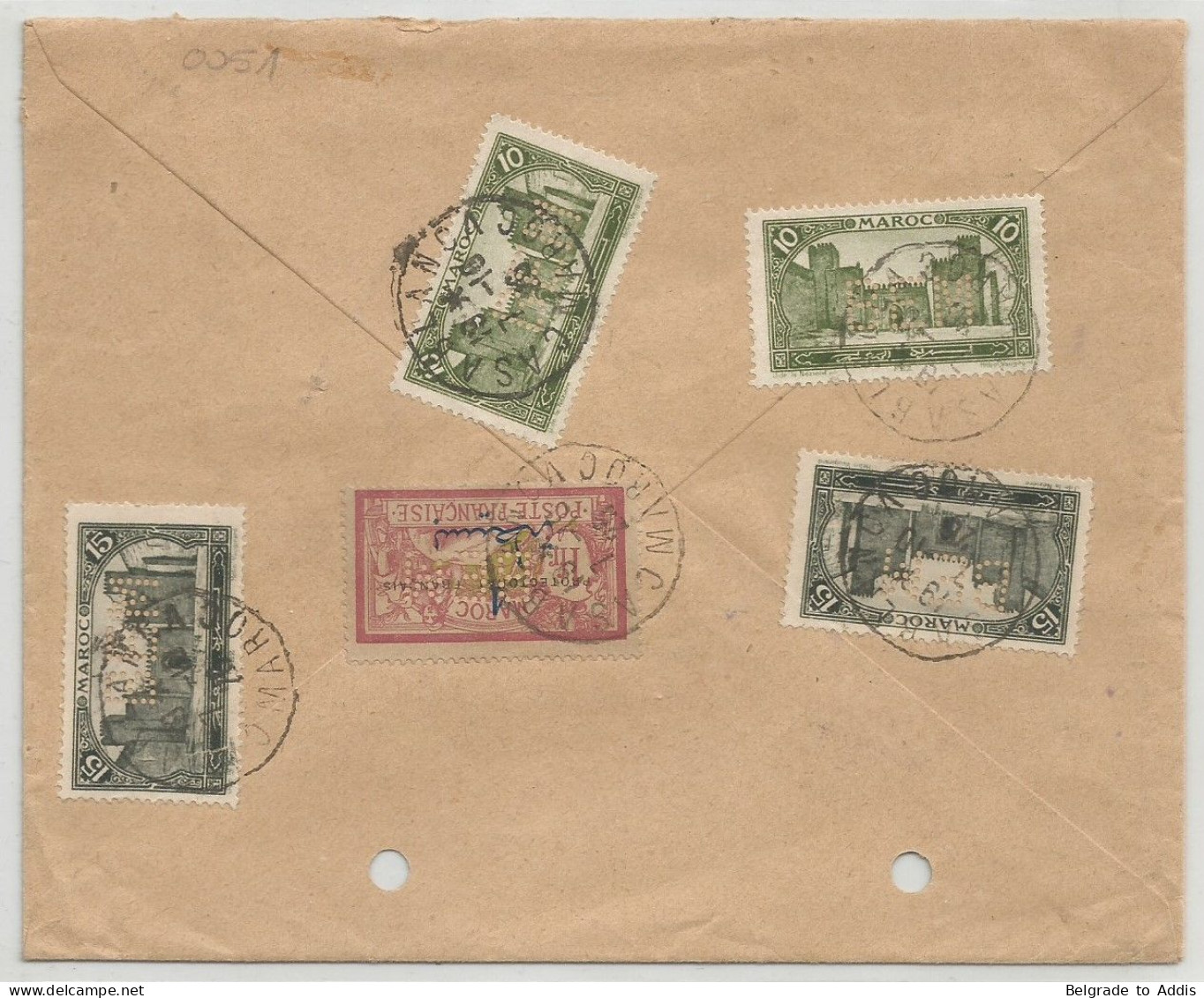 Maroc Lettre Par Avion Vers Autriche Timbres Perforés Perfins BEM 1926 Banque D'état Du Maroc - Luchtpost