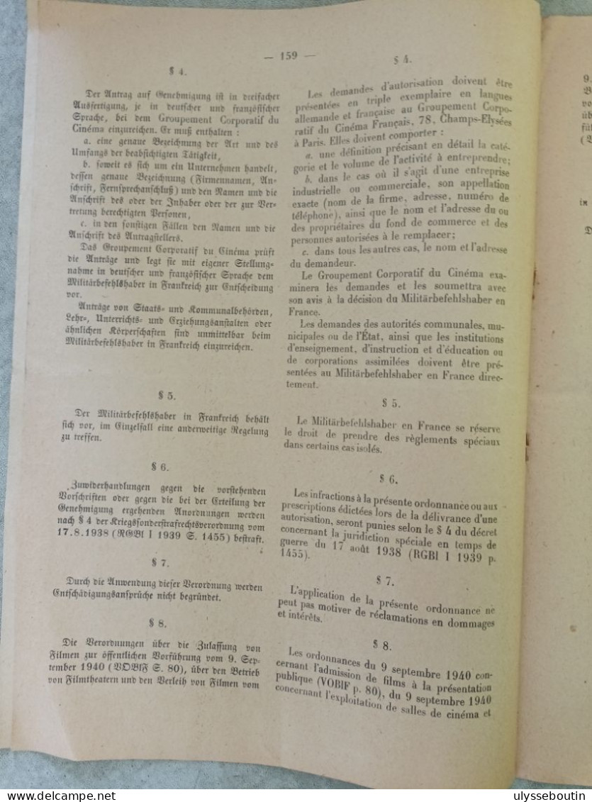 39/45 Verordnungsblatt Des Militärsbefehlshaber In Frankreich / Jo Des Ordonnances Du Commandant Militaire En France 194 - Dokumente