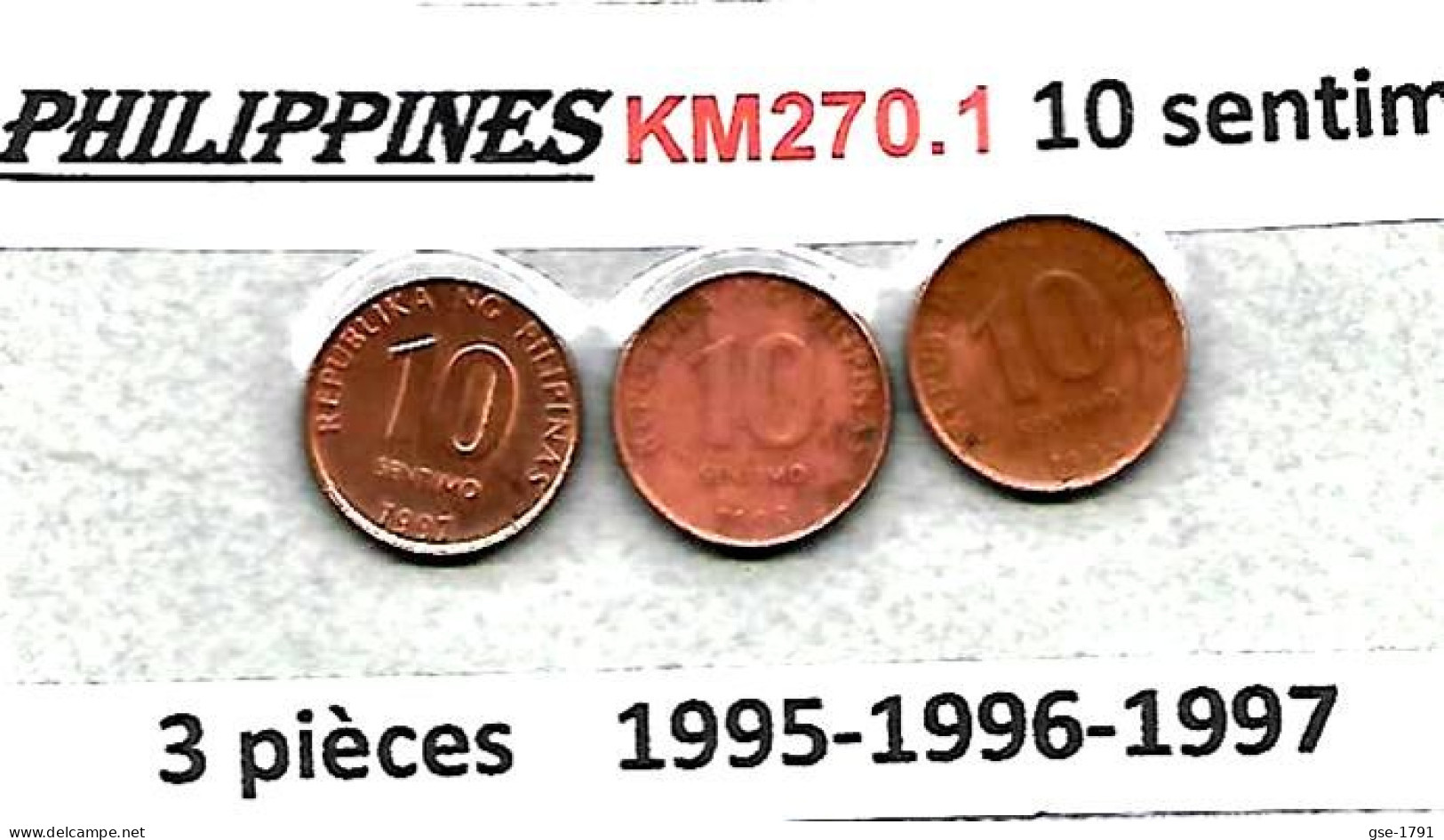 PHILIPPINES  Réforme Coinnage, 10 Sentimo, Baltasar Alu  KM 270.1  3 Pièces 1995- 95- 97  TTB - Philippinen