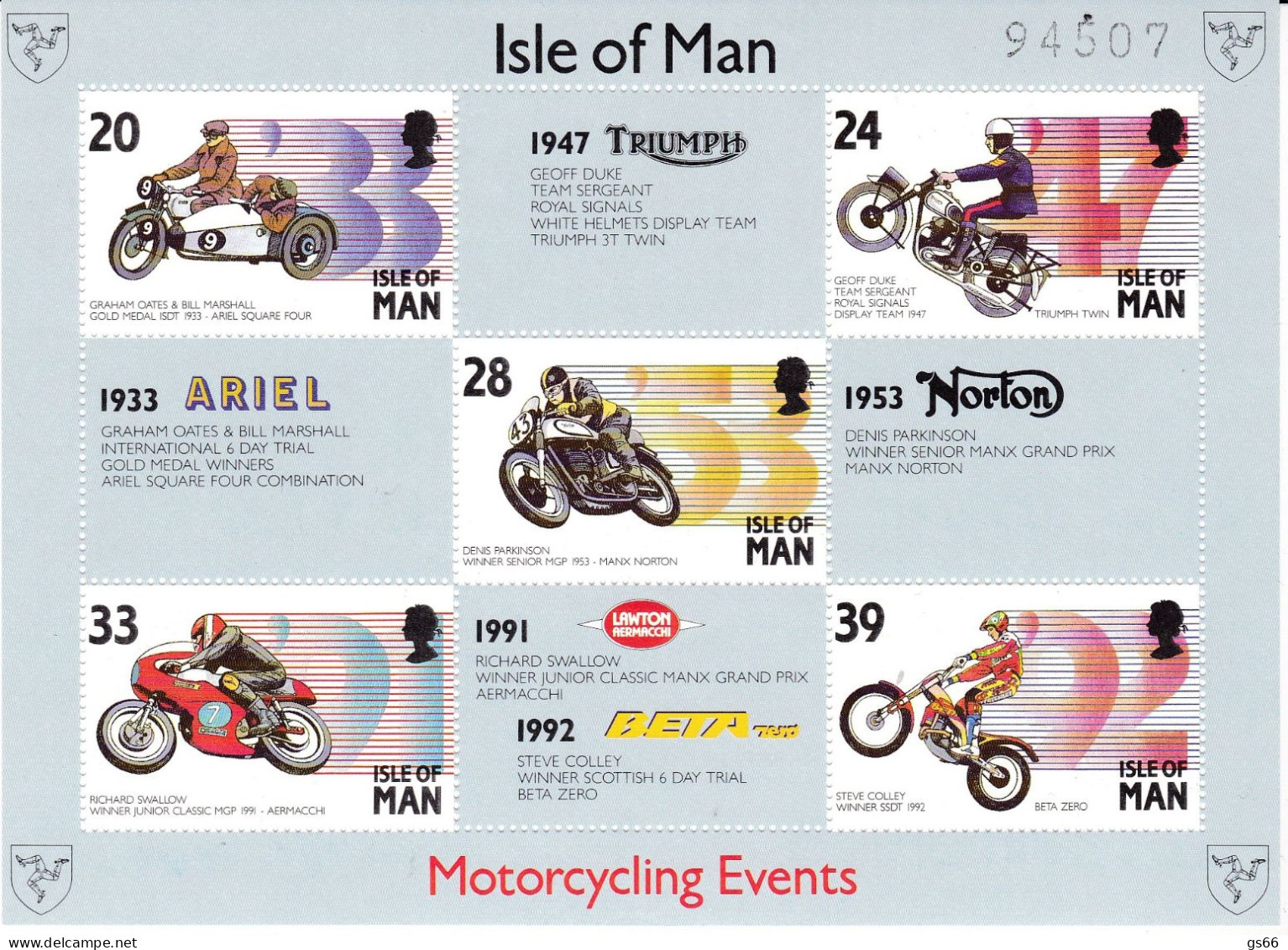 Man, 1993, 550/55Block 19,, MNH **,  Motorradsport: Fahrer Und Ihre Maschinen. Kleinbogen - Man (Insel)