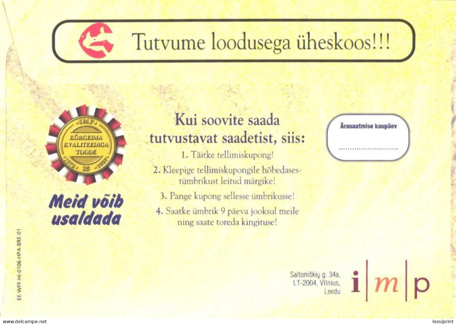 Estonia:Cover With Postal Fee Paid Nr. 119, Tiger,  Animal Kingdom Answer Envelope - Estonie
