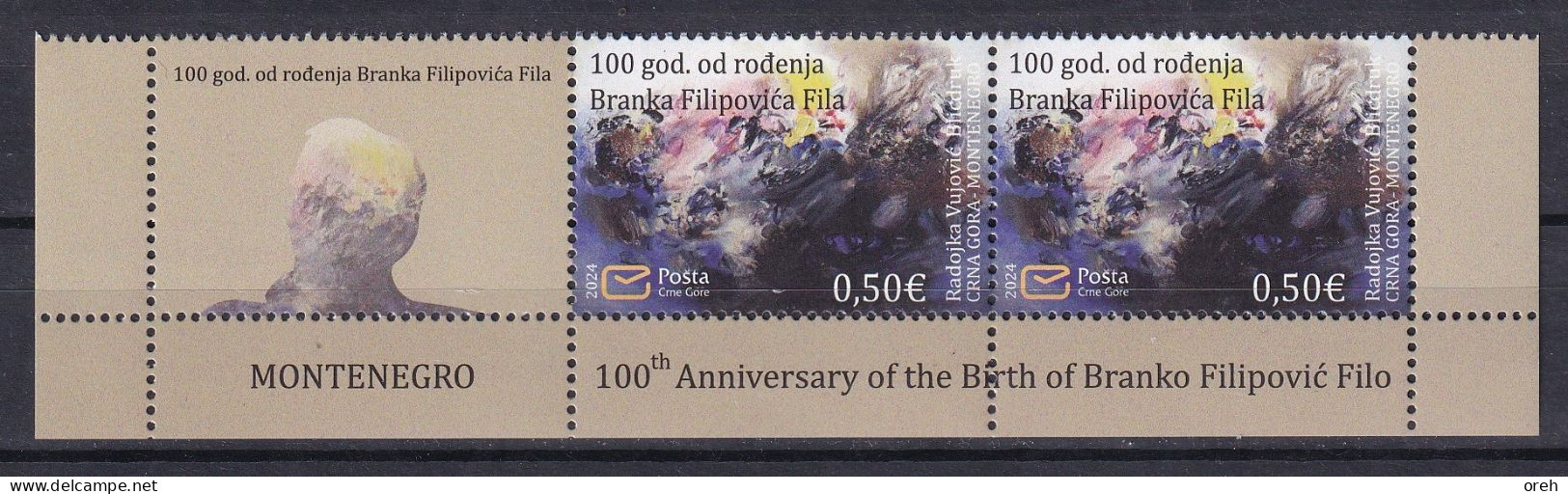 MONTENEGRO 2024,100 YEARS FROM THE BIRTH OF BRANKO FILIPOVIC FILO,WIGNETTE,MNH - Montenegro
