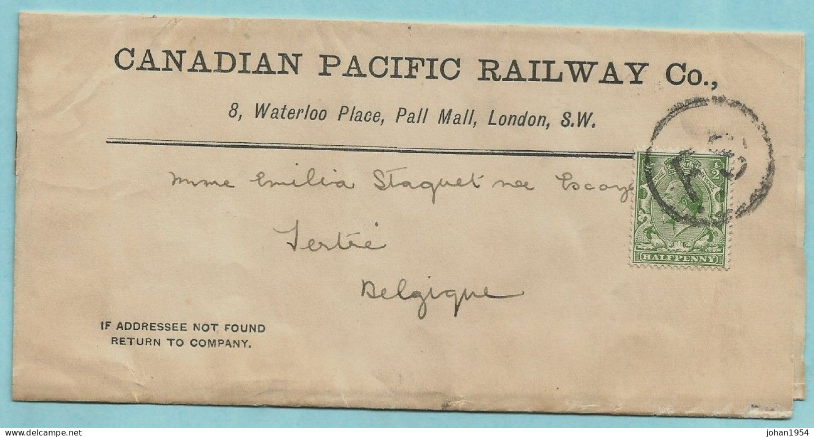 Wrapper Canadian Pacific Railway London, 1/2 Penny With Stamp F.S. - Storia Postale