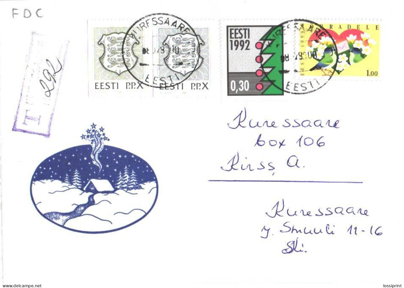 Estonia:FDC, Estonian-Finland Joint Issue For Friends With Kuressaare Registered Cancellation, 1993 - Estonie