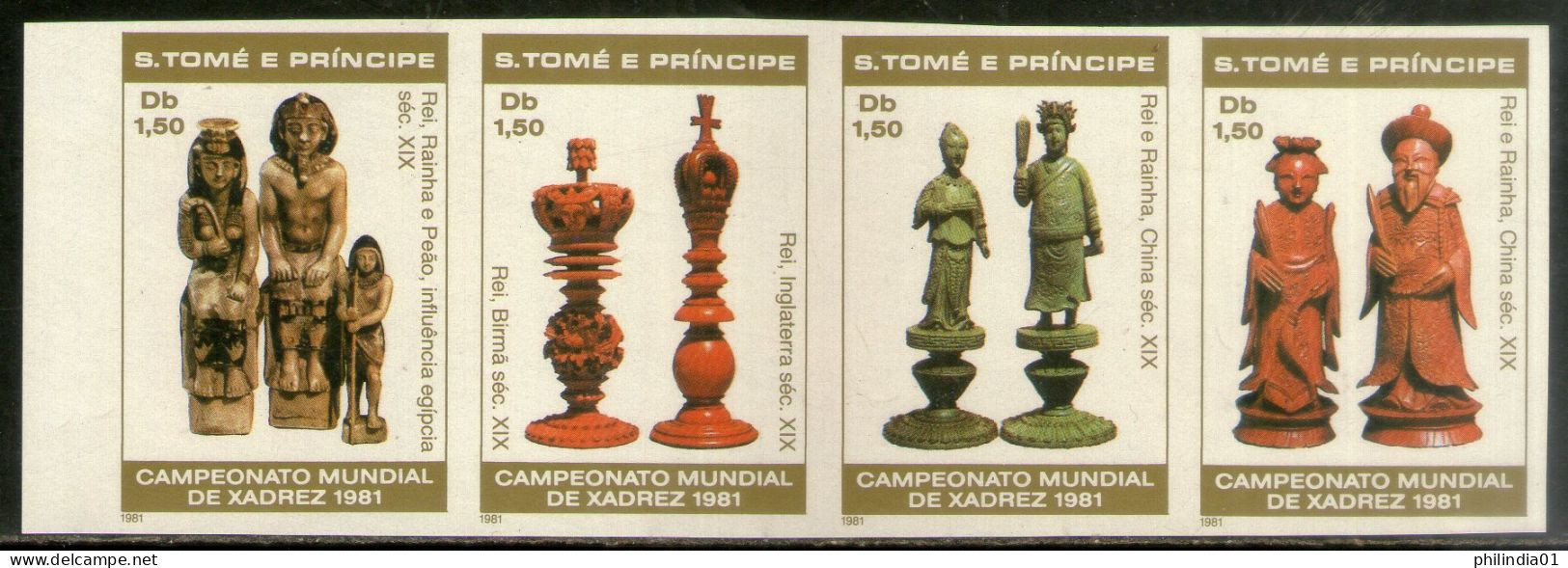 St. Thomas & Prince Is. 1981 World Chess Championship Games Sc 618-21 IMPERF Setenant MNH # 5403 - Echecs