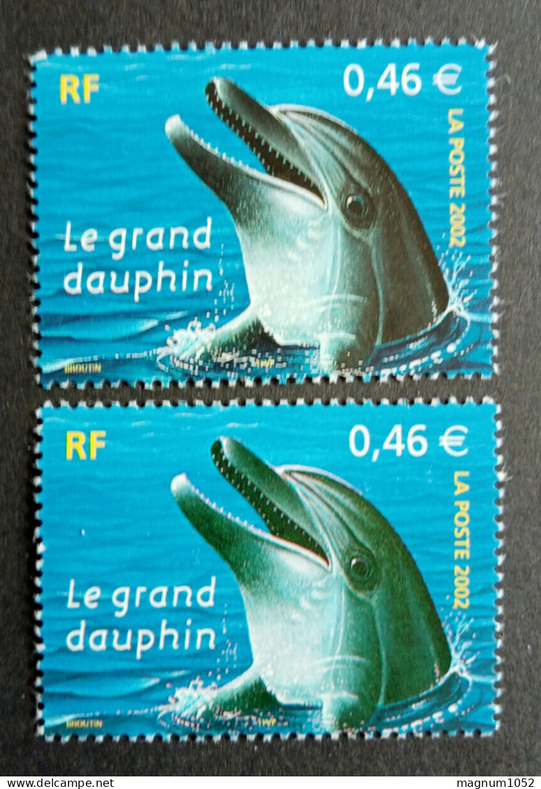 VARIETE N 3486 ** 1 TB DAUPHIN VERDATRE OU GRISATRE  - TRES VISIBLE AU SCANN - RRR !!!! - Unused Stamps