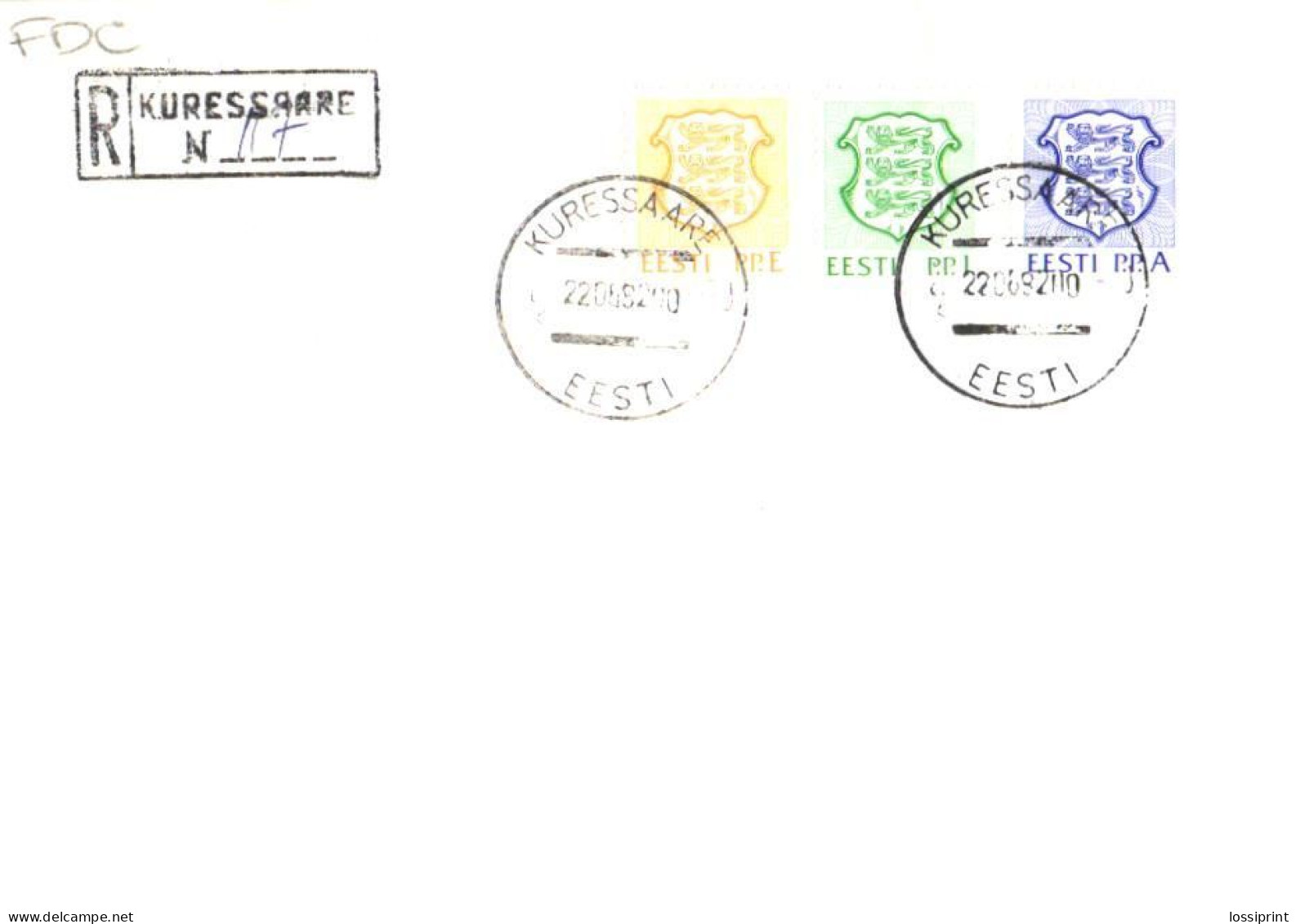 Estonia:FDC, P.P.E , P.P.I And P.P.A Stamps With Kuressaare Registered Cancellation, 1992 - Estonie