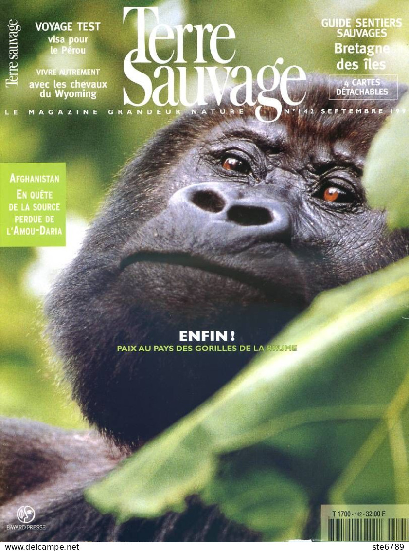 TERRE SAUVAGE N° 142 Animaux Gorilles De Montagne , Afghanistan Amou Daria , Ile Maurice , Chauve Souris , Iles Bretagne - Animals
