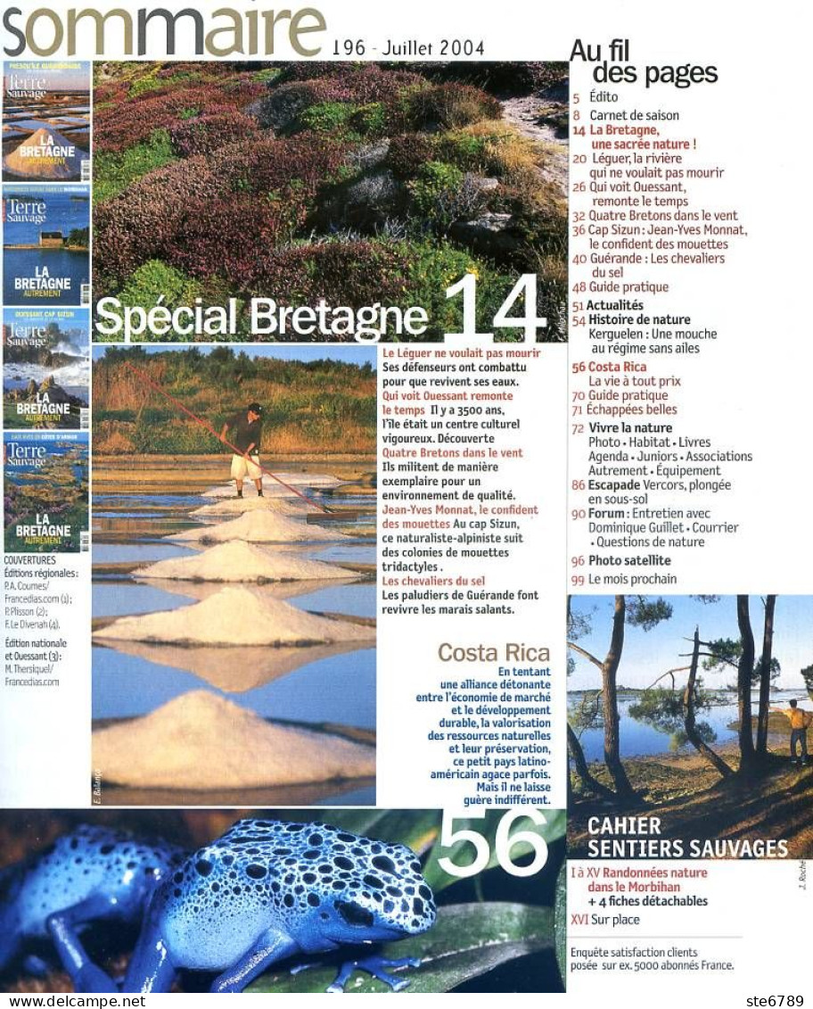 TERRE SAUVAGE N° 196 Special Bretagne , Costa Rica , Sentiers Sauvages Rando Morbihan - Geografía