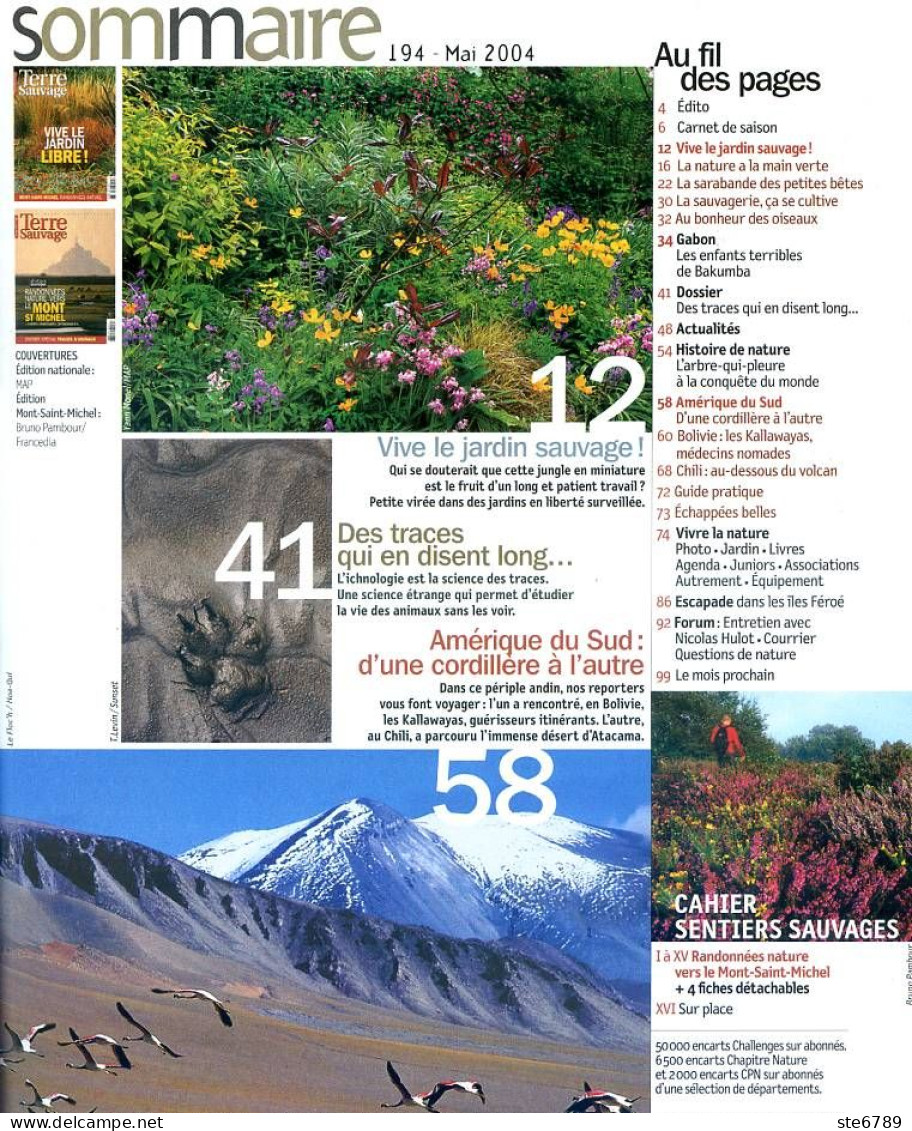 TERRE SAUVAGE N° 194 Jardin Sauvage , Ichnologie , Amerique Sud , Sentiers Sauvages Mont Saint Michel - Geografía