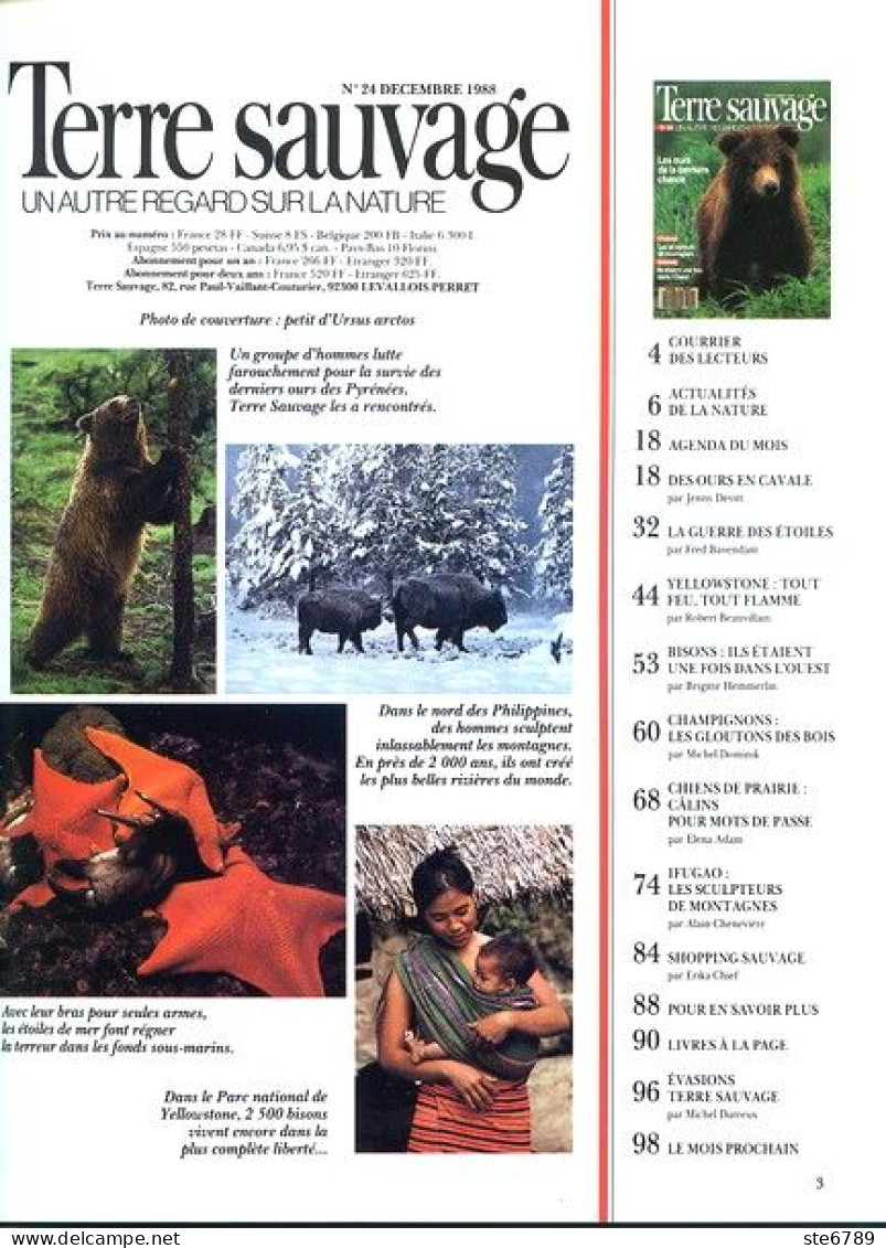 TERRE SAUVAGE N° 24 Animaux Ours Bisons ,  Géographie Ifugao Sculpteurs Des Montagnes - Tierwelt