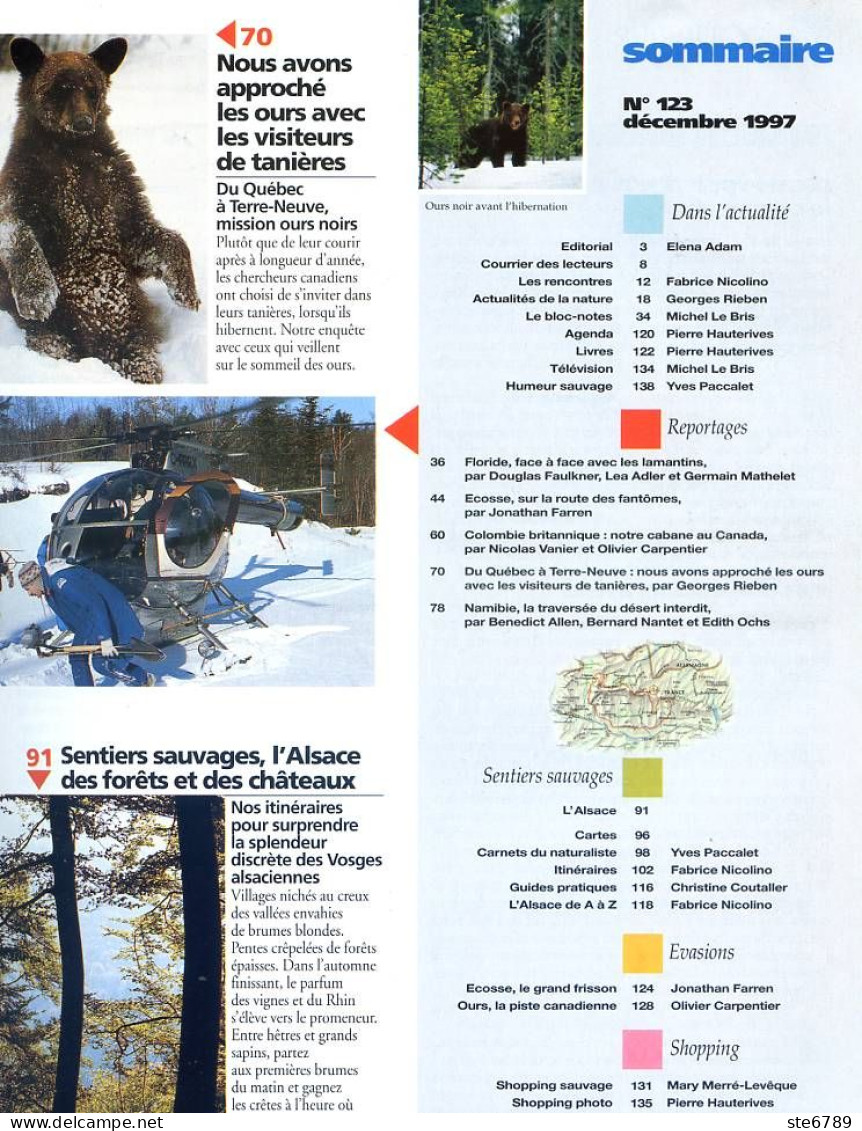 TERRE SAUVAGE N° 123 Animaux Canada Ours , Namibie , Ecosse , Sentiers Sauvages Alsace Forets Chateaux - Animals