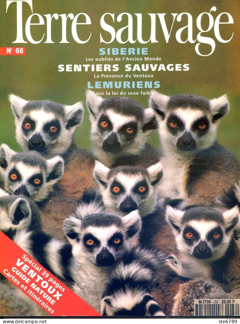 TERRE SAUVAGE N° 66 Animaux Lemuriens ,Insectes , Grues , Argonaute Géographie SPECIAL VENTOUX , Indiens Sibérie - Animals
