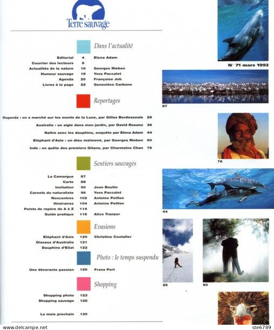 TERRE SAUVAGE N° 71 Animaux LES DAUPHINS  ,  Géographie Spécial Camargue - Tierwelt