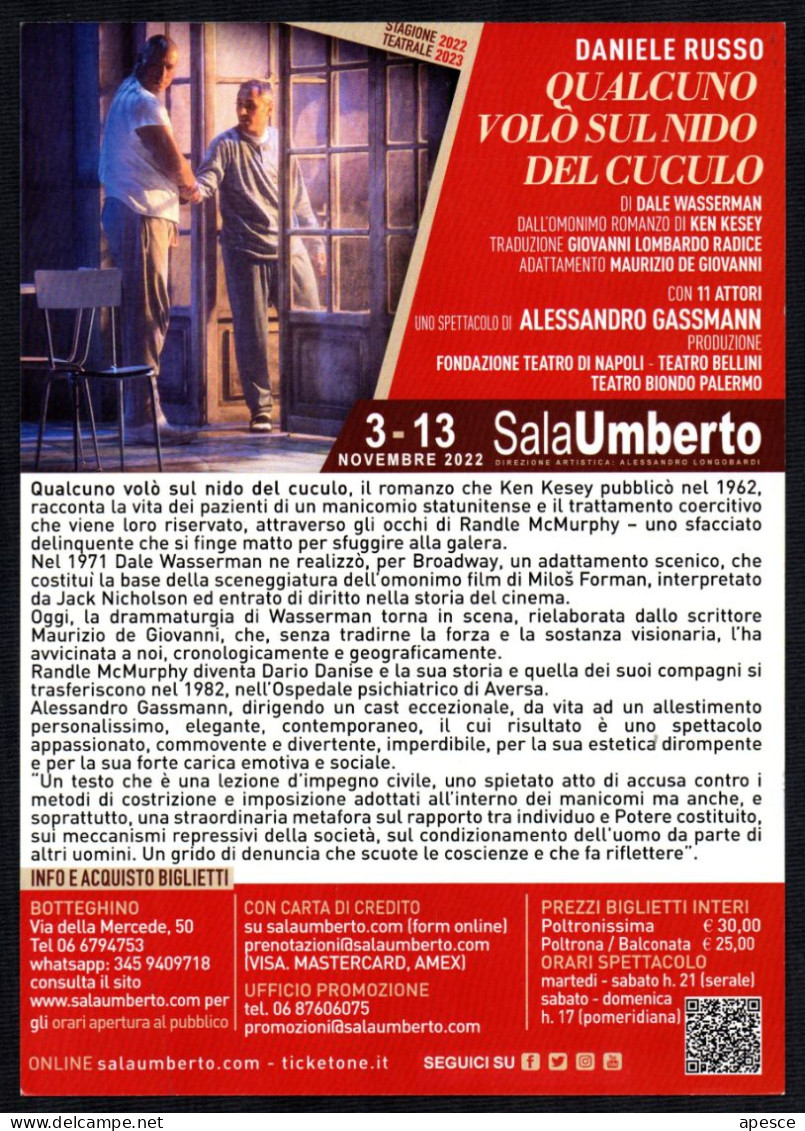 ITALIA 2022 - ROMA SALA UMBERTO - QUALCUNO VOLO' SUL NIDO DEL CUCULO - REGIA ALESSANDRO GASSMANN - PROMOCARD - I - Theater