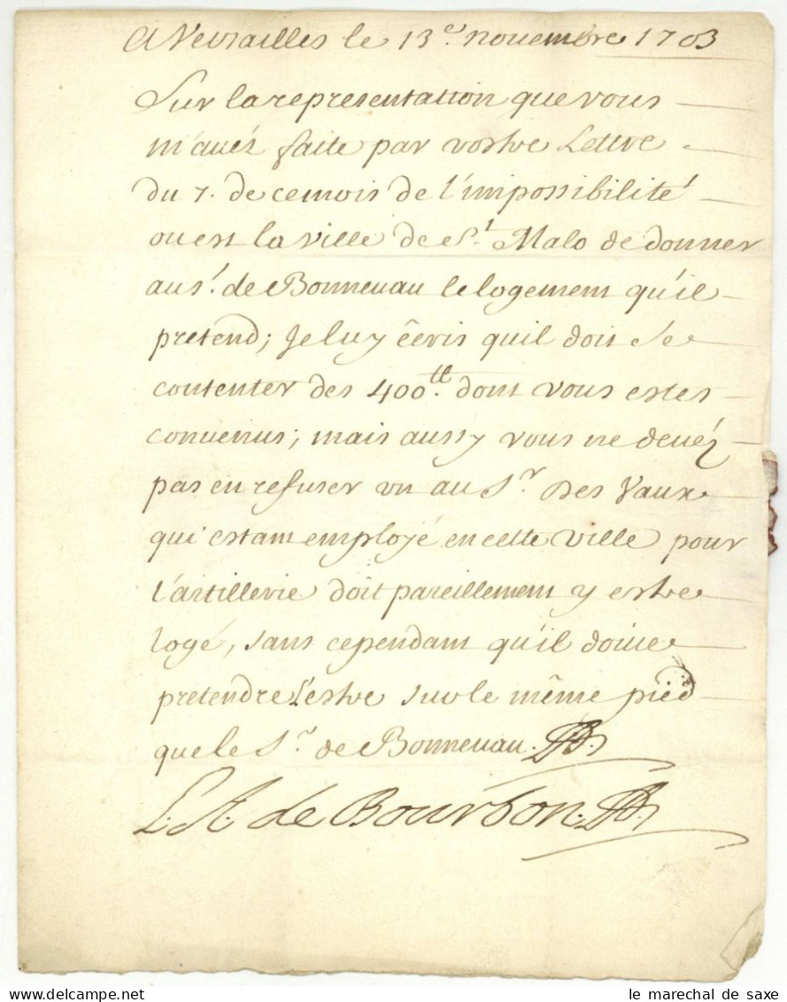 Marine 1703 LS Louis Alexandre De Bourbon Comte De Toulouse Amiral De France Pour Saint-Malo Bretagne - 1701-1800: Precursors XVIII