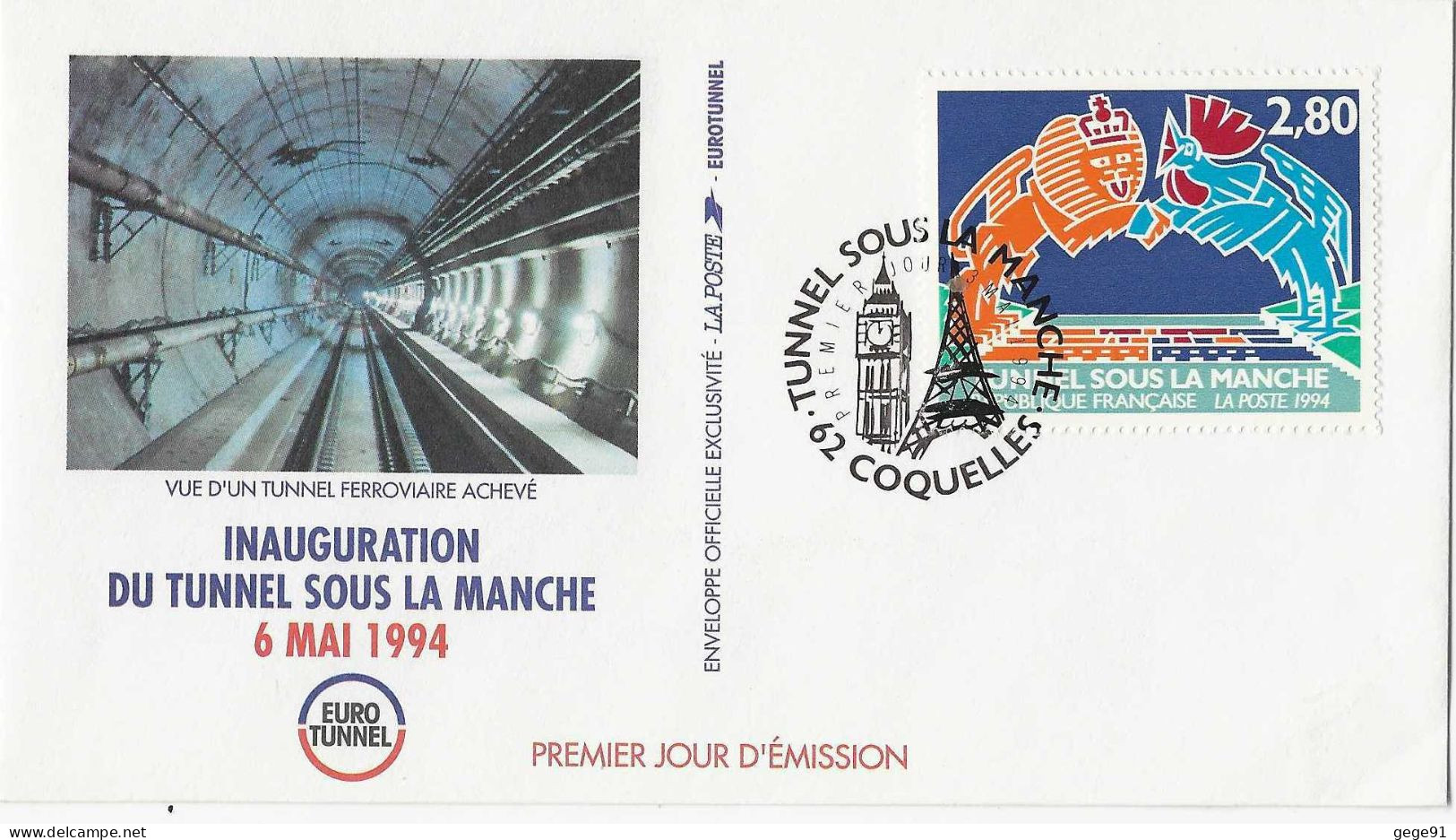 FDC YT 2880 - Tunnel Sous La Manche - Big Ben - Tour Eiffel - 1990-1999