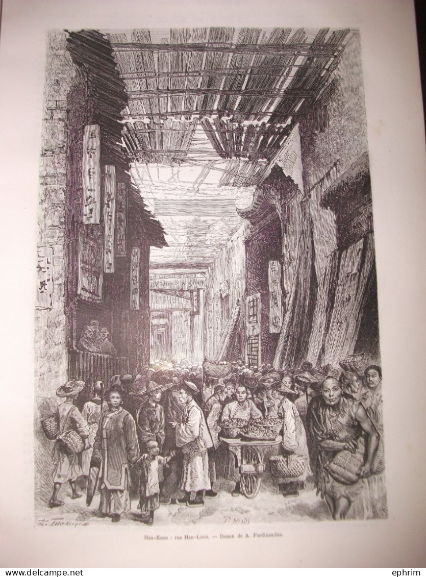 Revue Le Tour du Monde Voyage en Chine 1875 Gravure Tibet Pékin Shanghaï Han-Keou Fang-Tcheng Fou-Miao Sou-Tcheou China