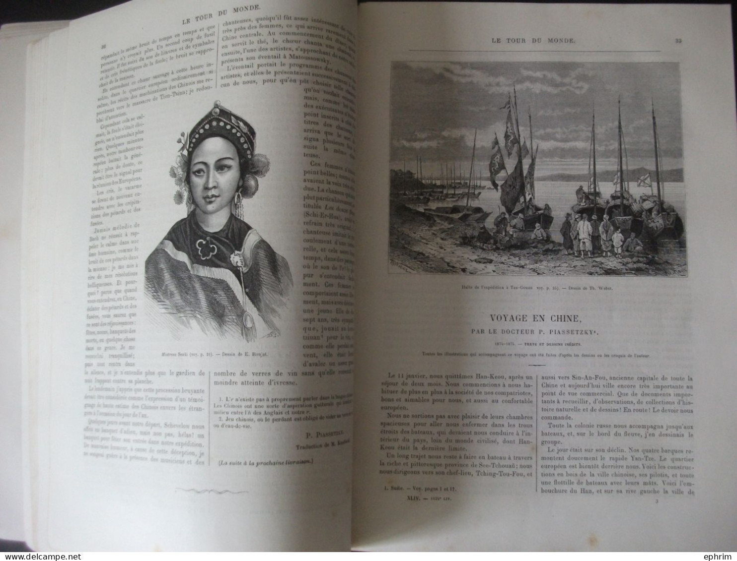 Revue Le Tour du Monde Voyage en Chine 1875 Gravure Tibet Pékin Shanghaï Han-Keou Fang-Tcheng Fou-Miao Sou-Tcheou China