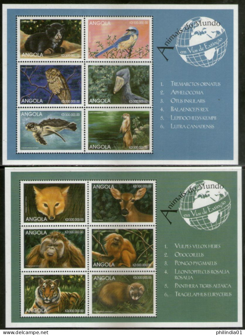 Angola 1999 Owl Animals Of World Wild Life Birds Sc 1063-64 Sheetlets MNH # 7611 - Monkeys