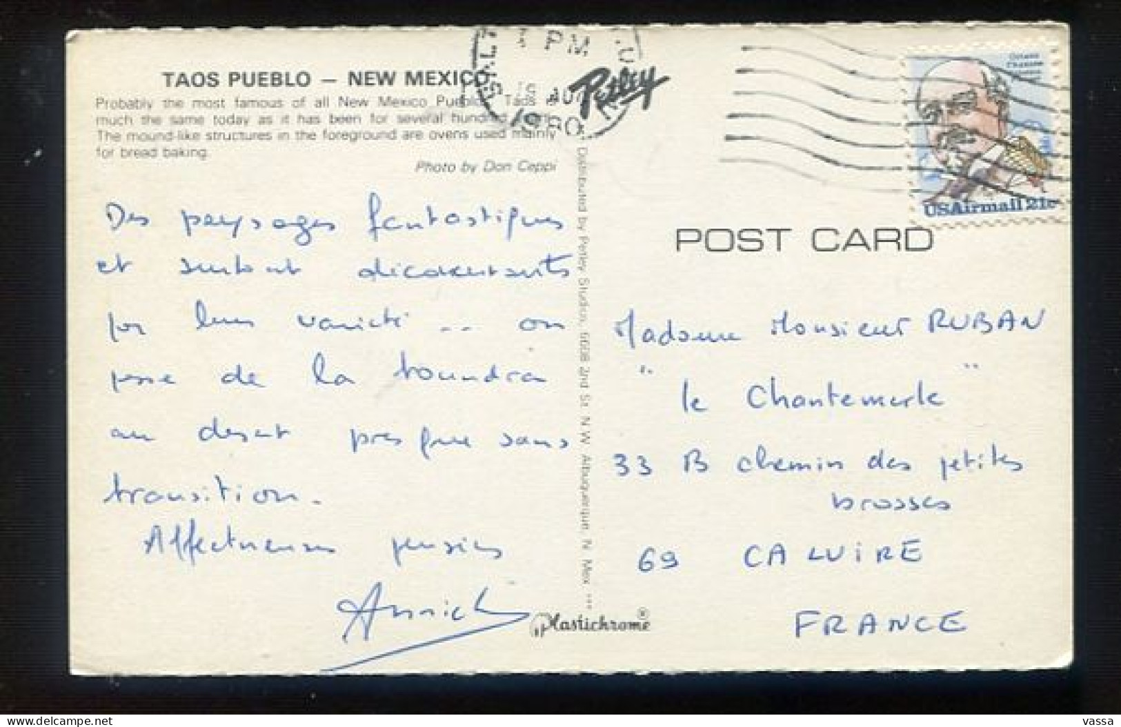 TAOS PUEBLO  - Indians - NEW MEXICO - USA -.Mailed To France - Autres & Non Classés