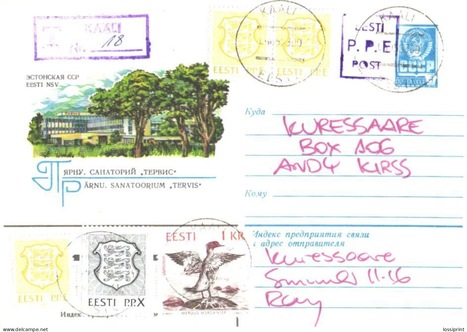 Estonia:Cover Kaali Registered Cancellation And P.P.E Cancellation, 1993 - Estonia