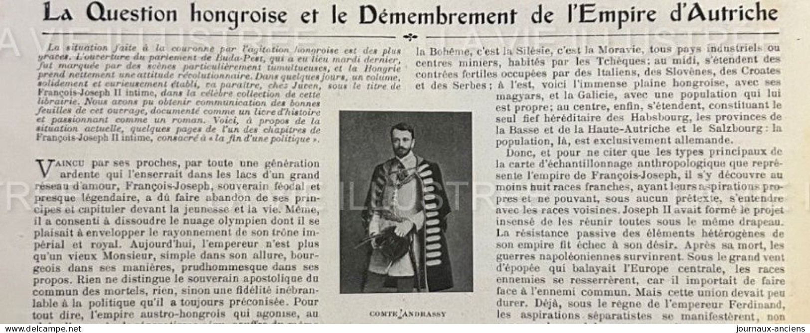 1905 LA QUESTION HONGROISE ET LE DEMEMBREMENT DE L'EMPIRE D'AUTRICHE - LA VIE ILLUSTRÉE - 1900 - 1949