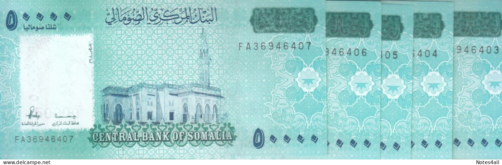 Somalia 50000 50.000 Shillings Shillin 2010 2023 P-43 LOT X5 UNC NOTES - Somalia