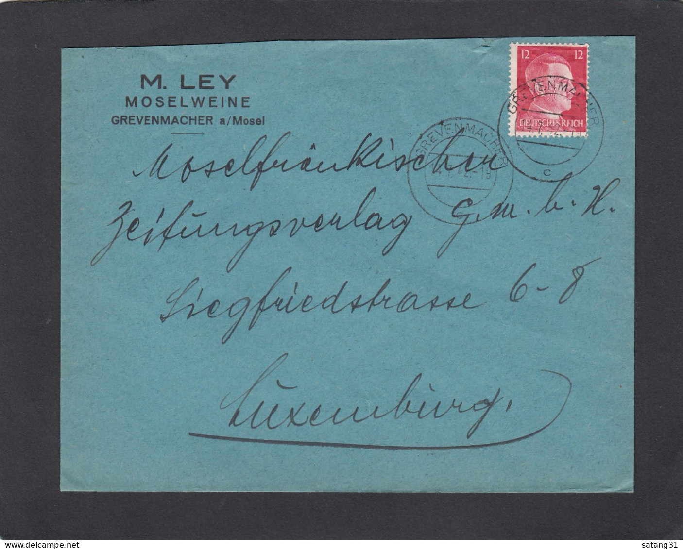 M. LEY, MOSELWEINE, GREVENMACHER. - 1940-1944 Occupazione Tedesca