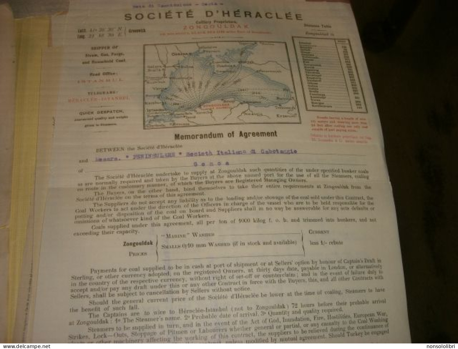 MEMORANDUM OF AGREEMENT SOCIETE' D'HERACLE - Documents Historiques