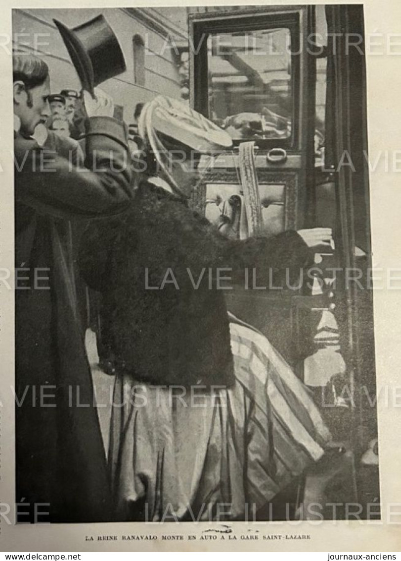 1905 LA REINE RANAVALO EN AUTOMOBILE - MONTE EN AUTO A LA GARE SAINT LAZARE - LA VIE ILLUSTRÉE - 1900 - 1949