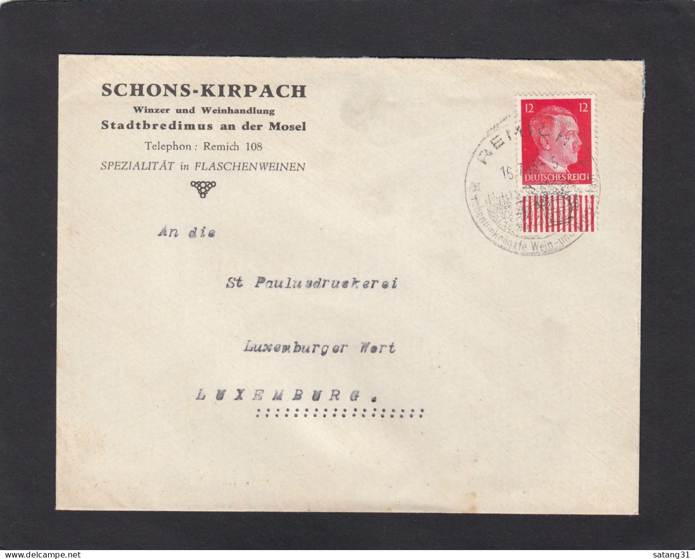 SCHONS - KIRPACH, WINZER UND WEINHANDLUNG, STADTBREDIMUS. - 1940-1944 Ocupación Alemana