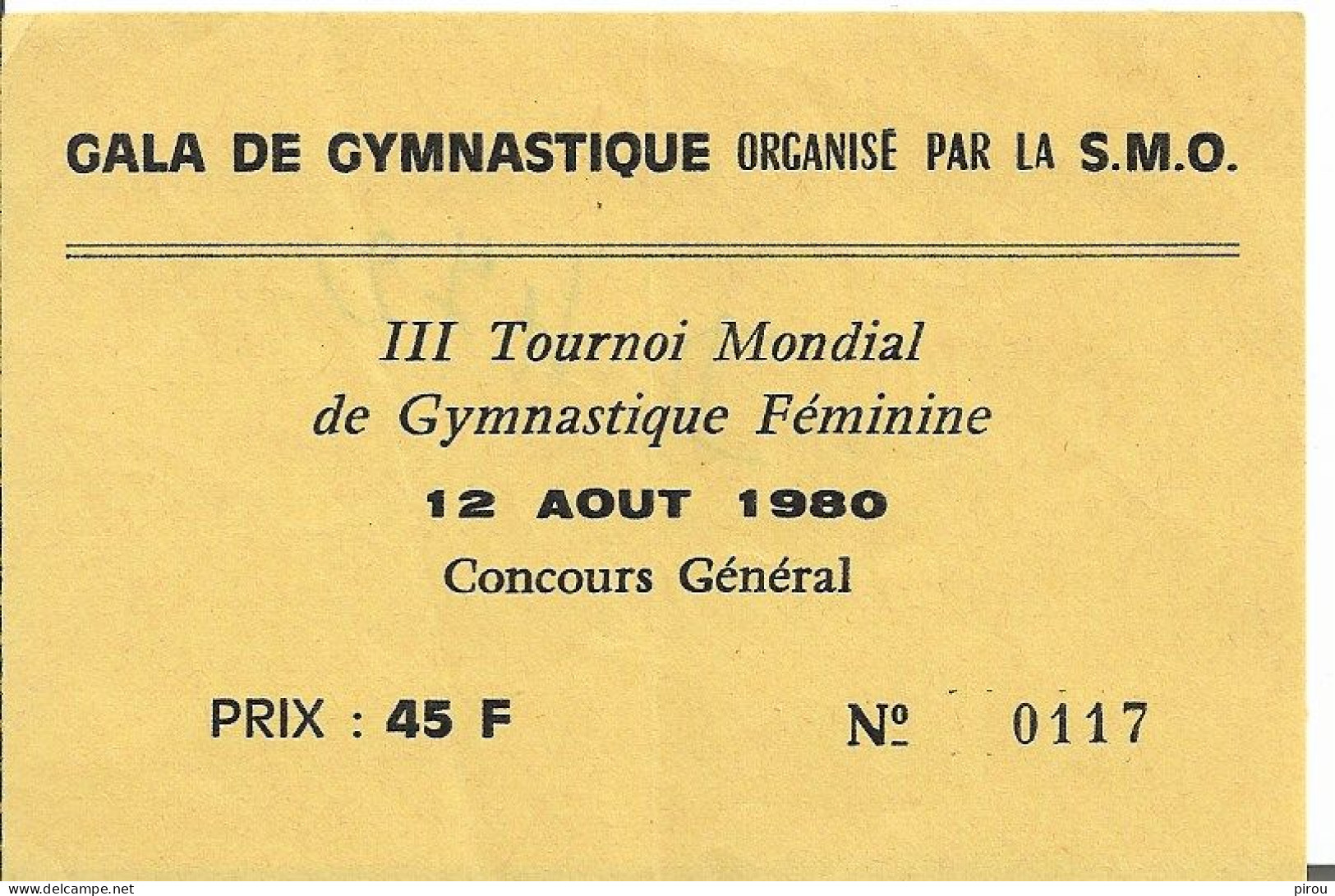 GALA DE GYMNASTIQUE D'ORLEANS 1980 - Biglietti D'ingresso
