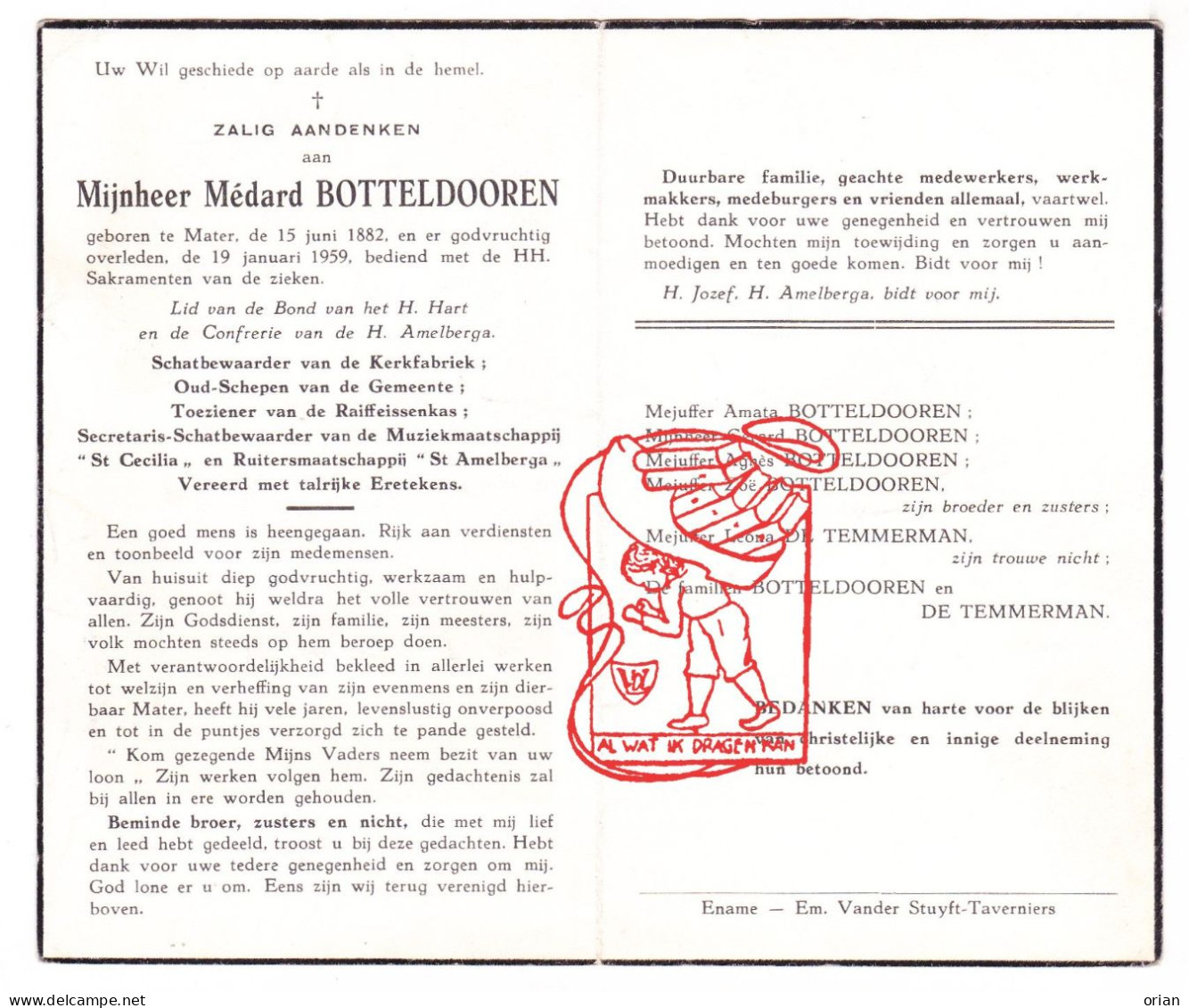 DP Schatbewaarder Schepen Toeziener Secretaris - Médard Botteldooren ° Mater Oudenaarde 1882 † 1959 De Temmerman - Images Religieuses