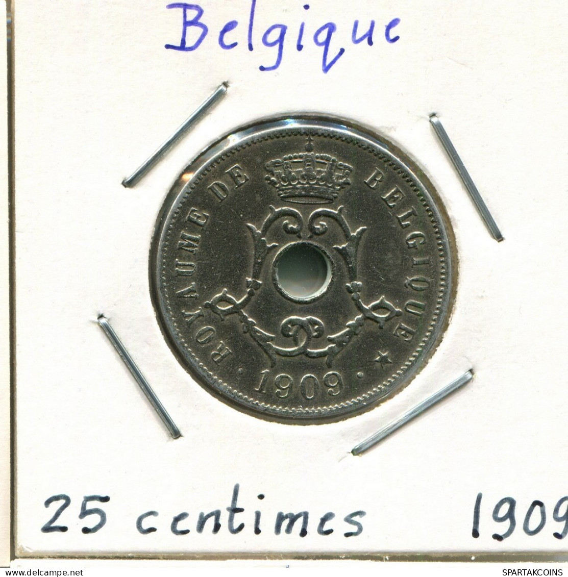 25 CENTIMES 1909 BELGIQUE BELGIUM Pièce FRENCH Text #BA302.F.A - 25 Cent