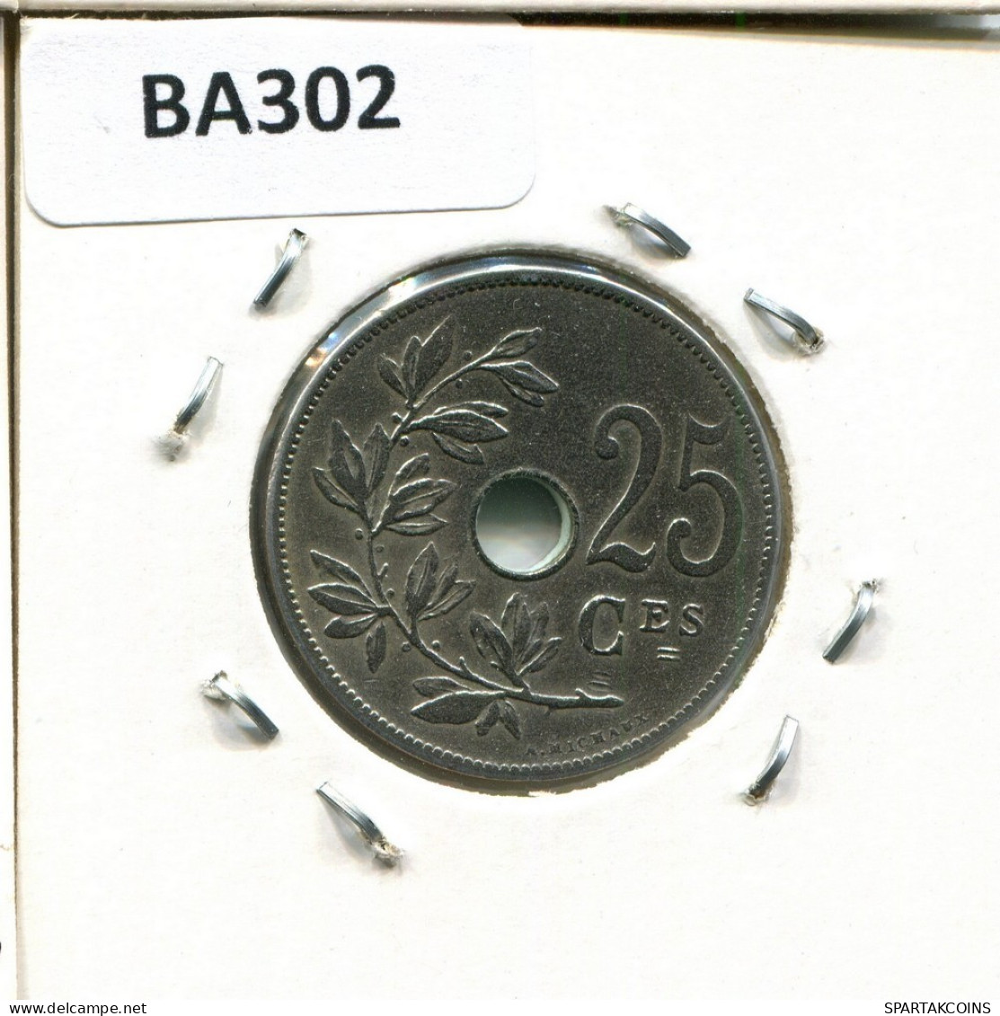25 CENTIMES 1909 BELGIQUE BELGIUM Pièce FRENCH Text #BA302.F.A - 25 Cents