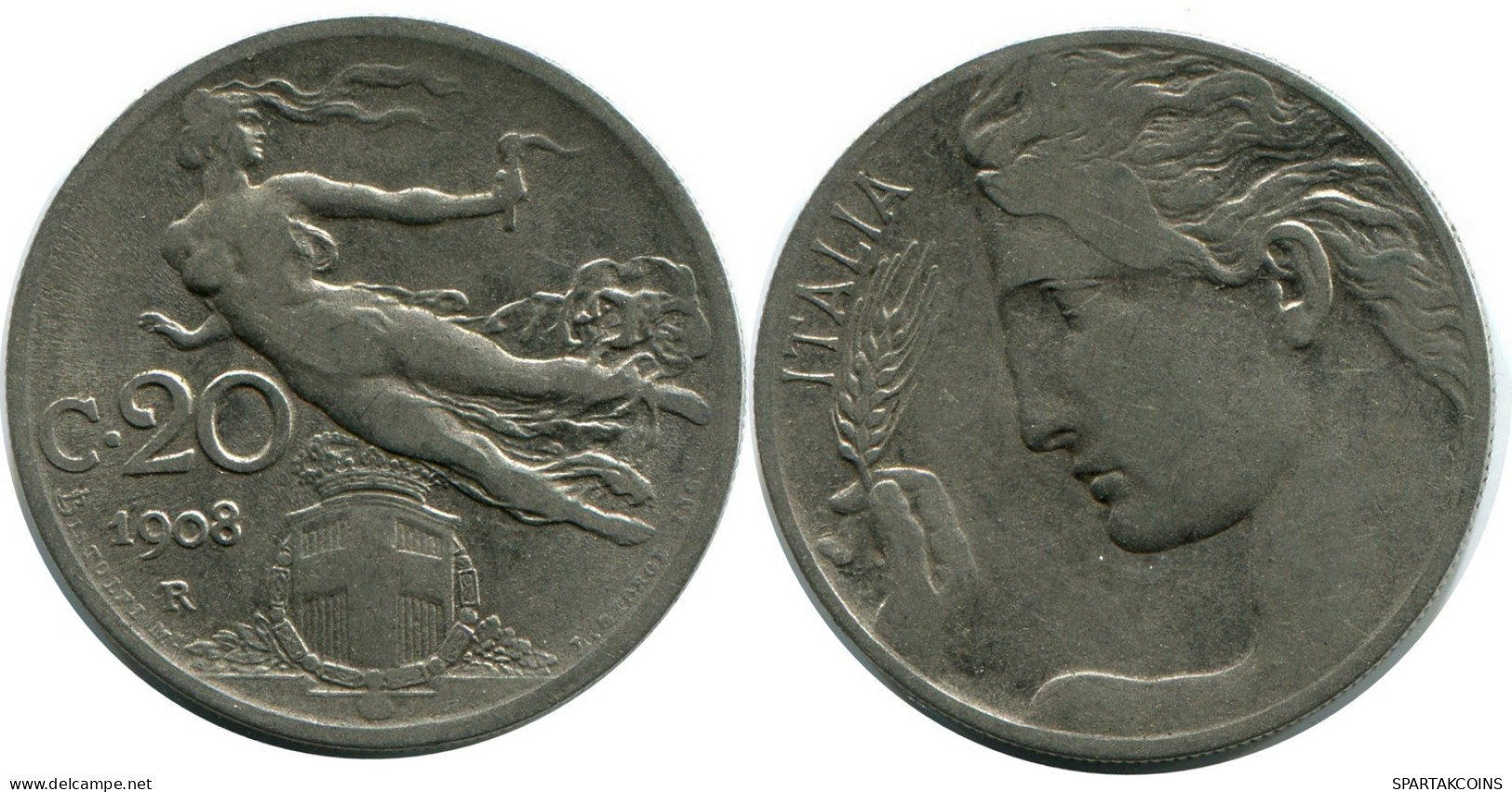 20 CENTESIMI 1908 ITALY Coin #AY263.2.U.A - 1900-1946 : Vittorio Emanuele III & Umberto II