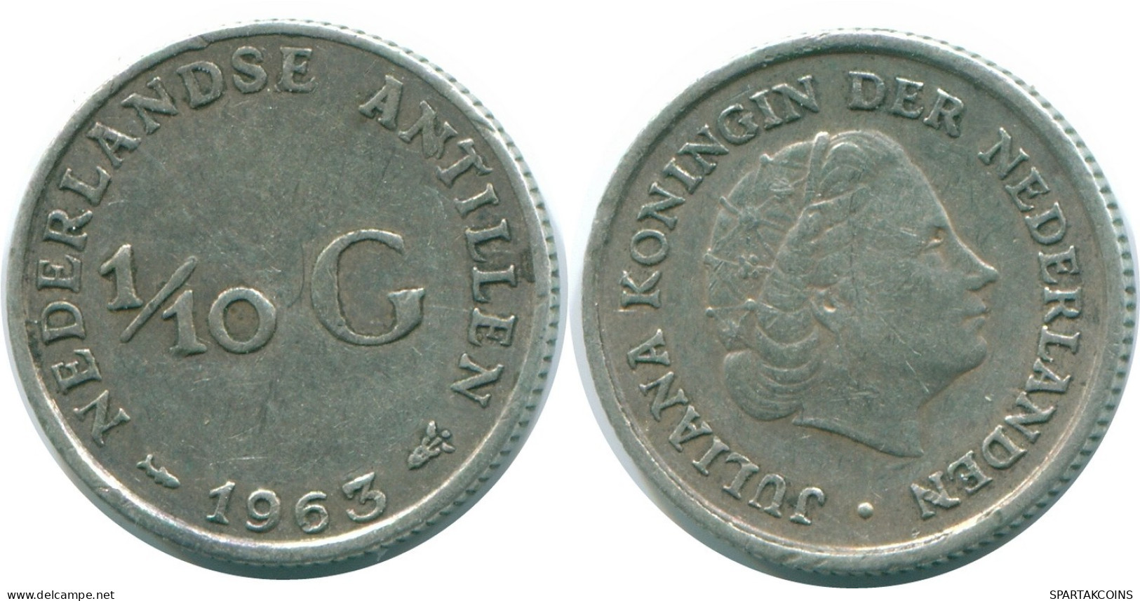 1/10 GULDEN 1963 NETHERLANDS ANTILLES SILVER Colonial Coin #NL12532.3.U.A - Antillas Neerlandesas