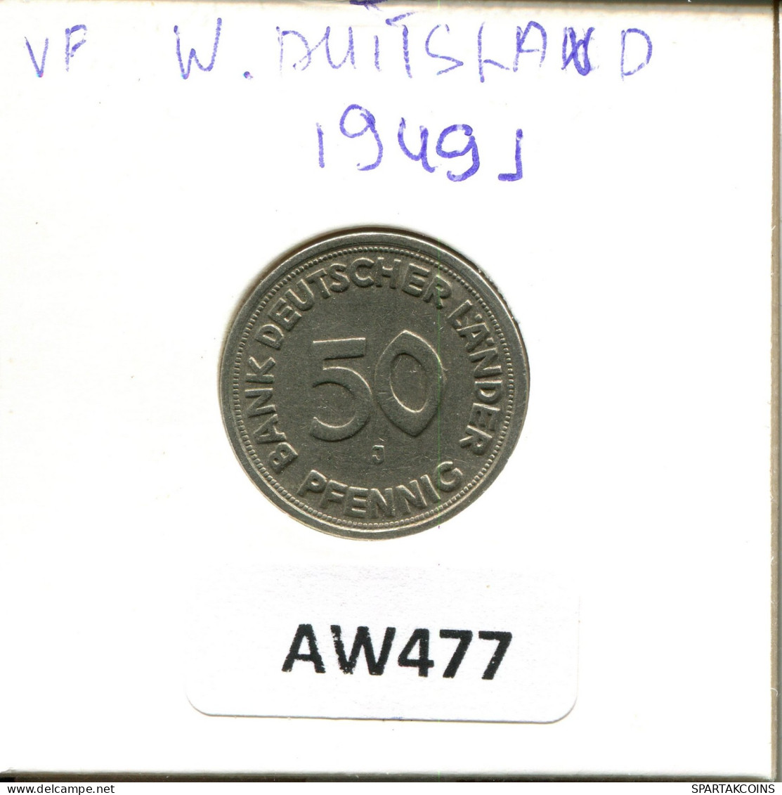 50 PFENNIG 1949 J ALEMANIA Moneda GERMANY #AW477.E.A - 50 Pfennig