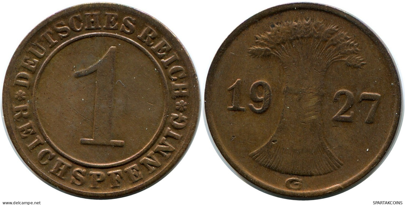 1 REICHSPFENNIG 1927 G GERMANY Coin #DB779.U.A - 1 Renten- & 1 Reichspfennig