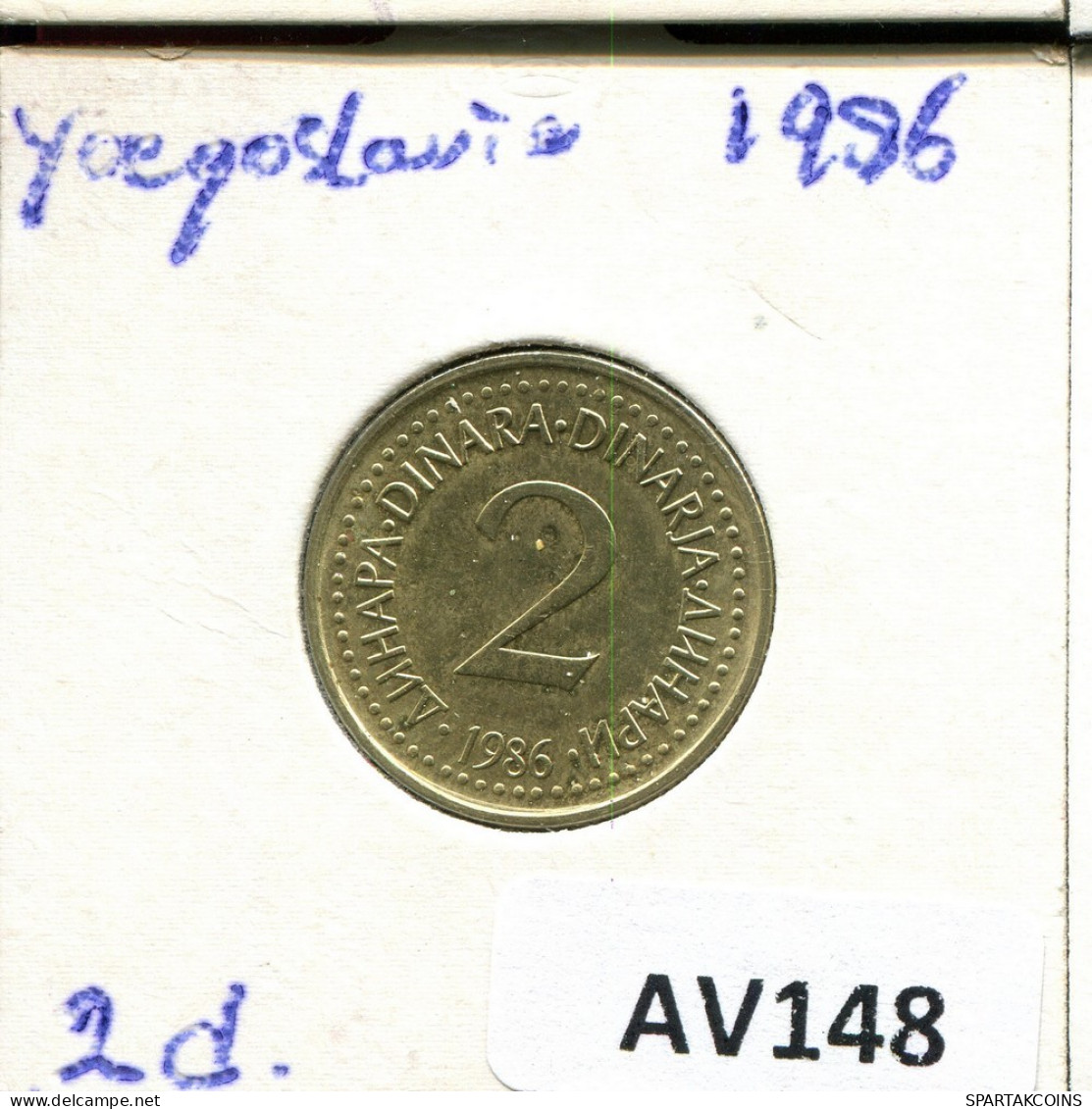 2 DINARA 1986 YUGOSLAVIA Coin #AV148.U.A - Yougoslavie
