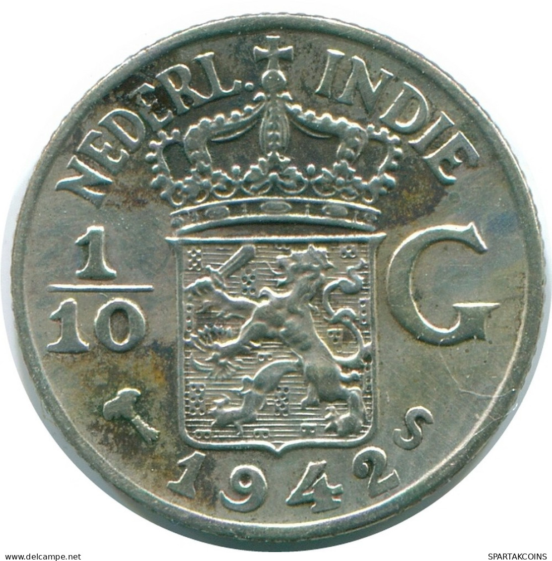 1/10 GULDEN 1942 INDES ORIENTALES NÉERLANDAISES ARGENT Colonial Pièce #NL13944.3.F.A - Nederlands-Indië