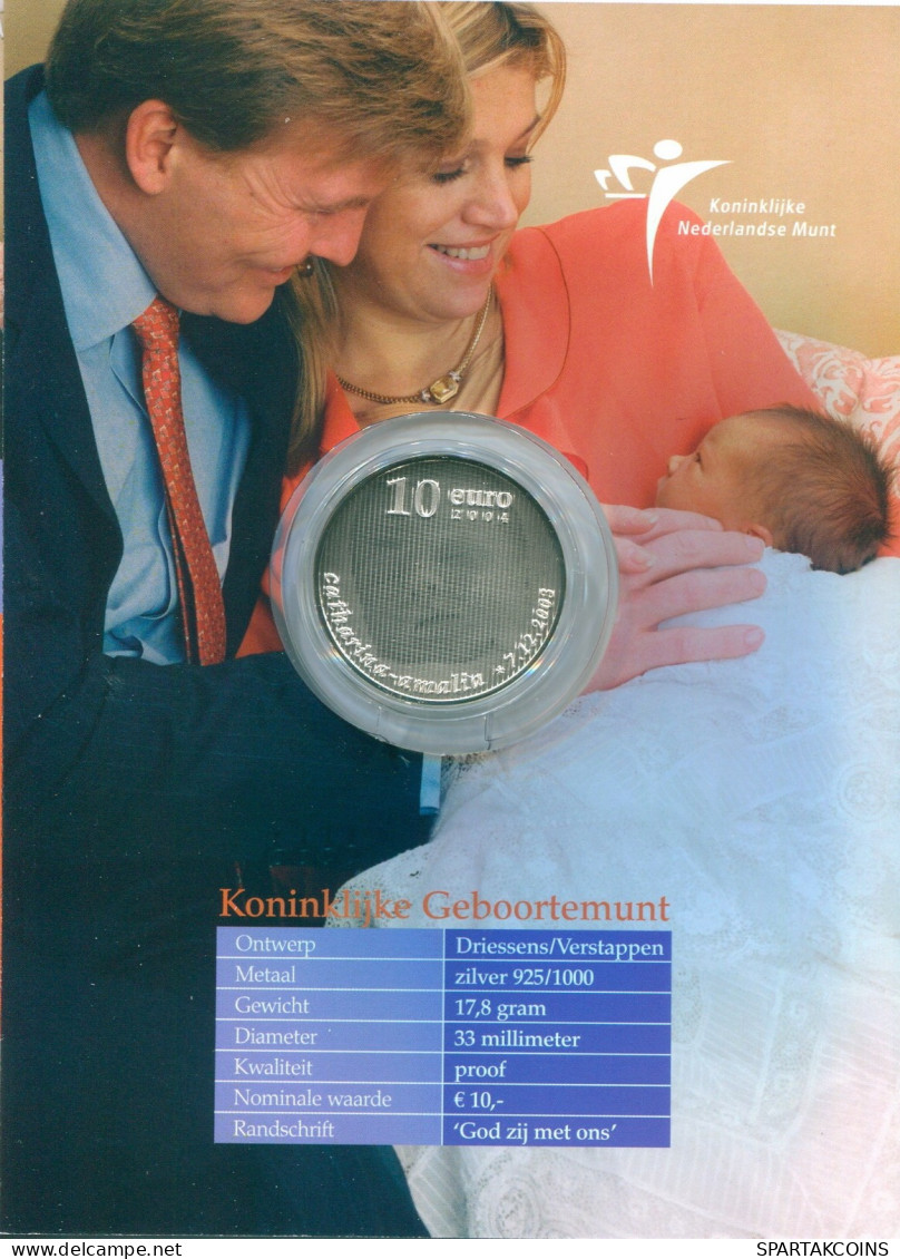 NETHERLANDS 10 EURO Birth Of Princess Catharina 2004 SILVER PROOF #SET1087.40.U.A - Mint Sets & Proof Sets