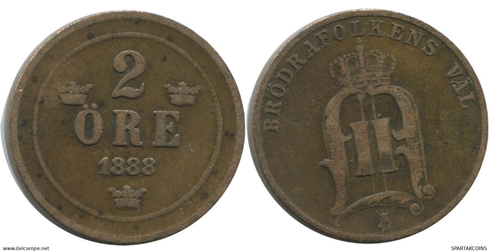 2 ORE 1888 SWEDEN Coin #AC943.2.U.A - Zweden
