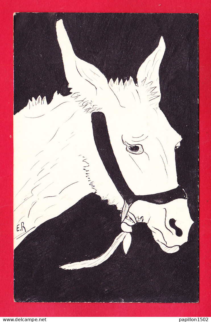 Animaux-496A26  Carte Peinte, Une Tête D'âne, Cpa BE - Donkeys