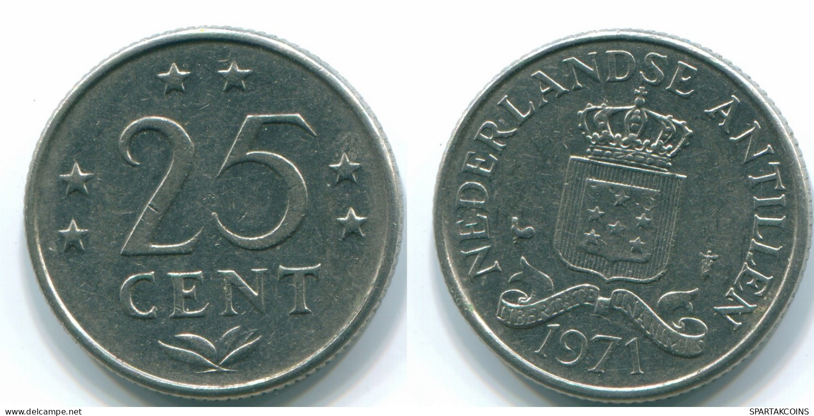 25 CENTS 1971 ANTILLES NÉERLANDAISES Nickel Colonial Pièce #S11515.F.A - Niederländische Antillen