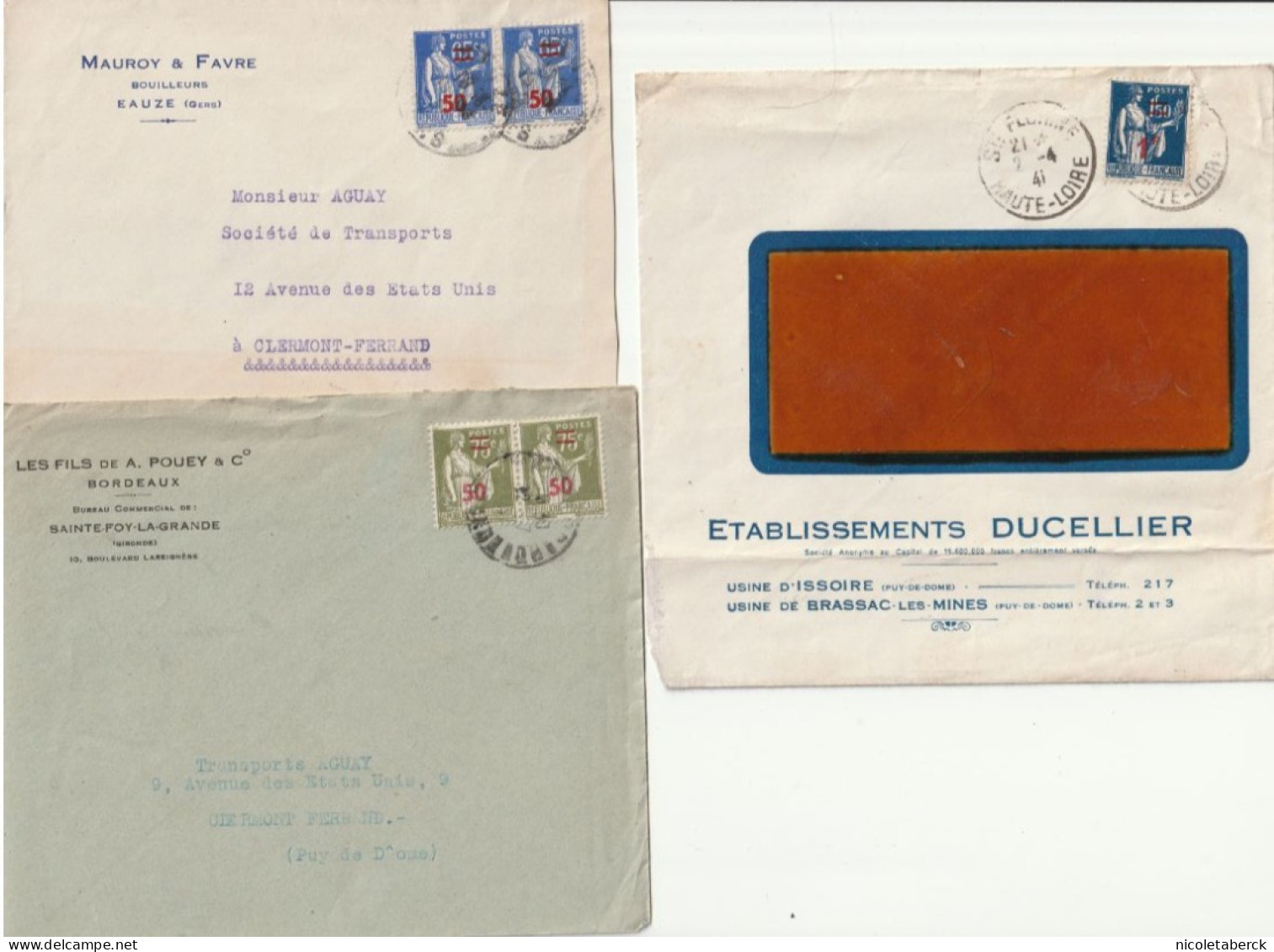 PAIX, N° 479/480/485 3 Lettres De 1941 Avec En-tête Publicitaire. - Storia Postale