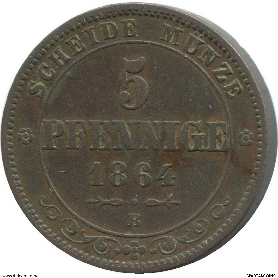 SAXONY 5 PFENNIG 1864 B Dresden Mint German States #DE10587.16.D.A - Other & Unclassified
