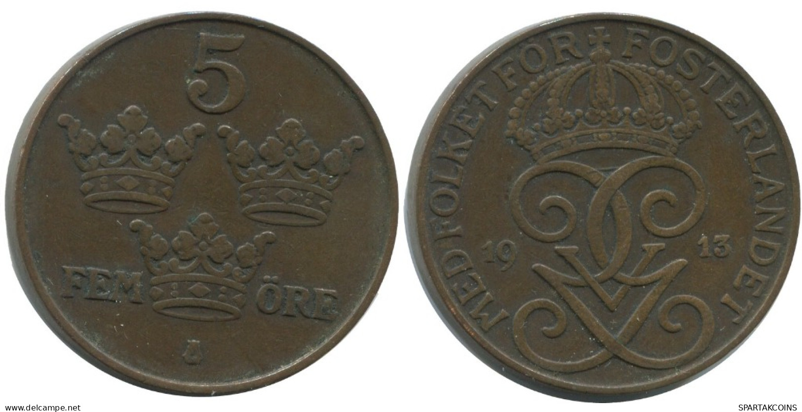 5 ORE 1913 SCHWEDEN SWEDEN Münze #AC458.2.D.A - Sweden